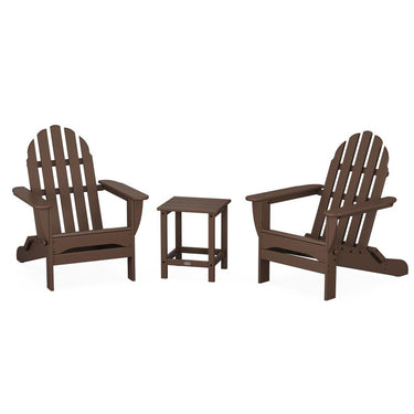 POLYWOOD Classic Folding Adirondack 3-Piece Set W/ Long Island 18-Inch Side Table - Mahogany